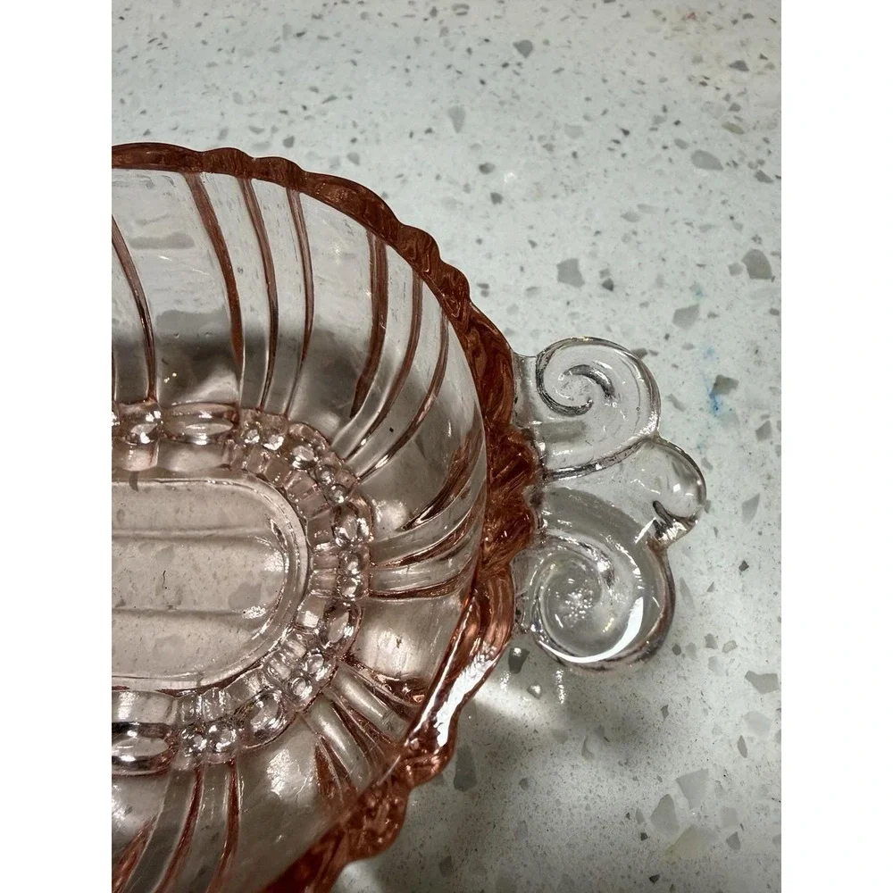 Anchor Hocking Old Cafe Pink Oblong Relish Sauce Olive Dish Depression Glass